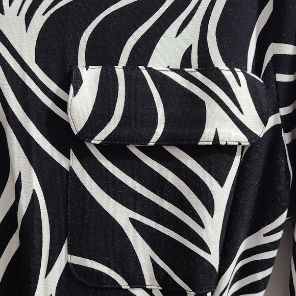 H&M Black & White Abstract Print 3/4 Sleeve Midi Dress Size 14 - Picture 7 of 10